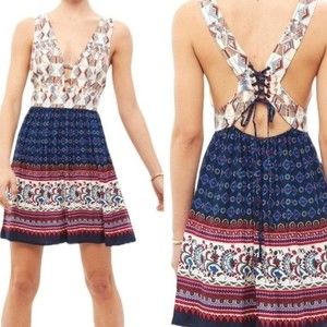 SOLD Jealous Tomato Plunge Tie-Back Print Mini Sun Dress Size Small